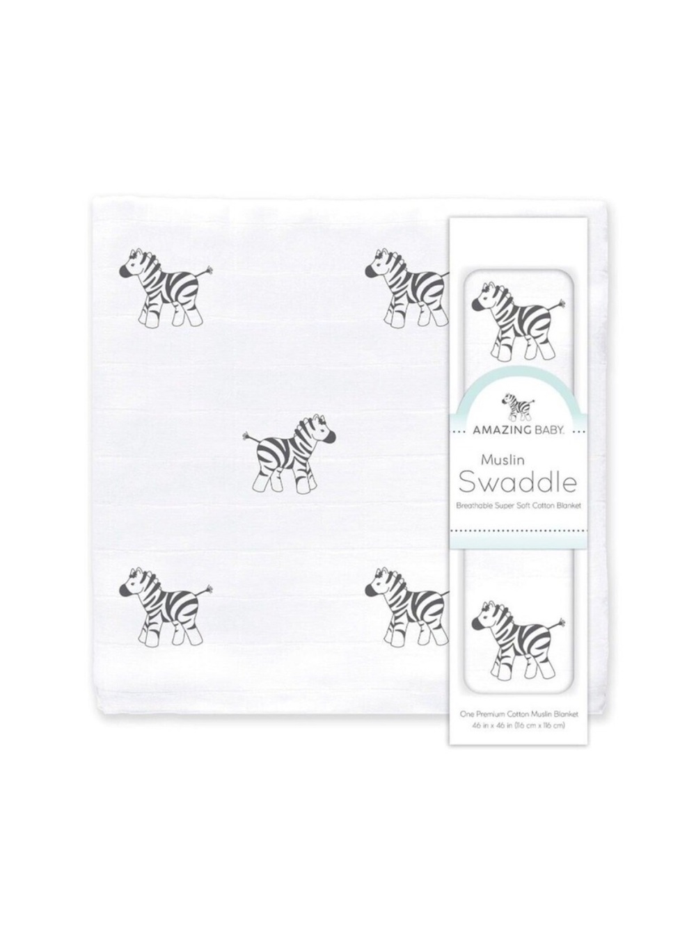 NWOT Amazing Baby Muslin Baby Swaddle with Zebra Print